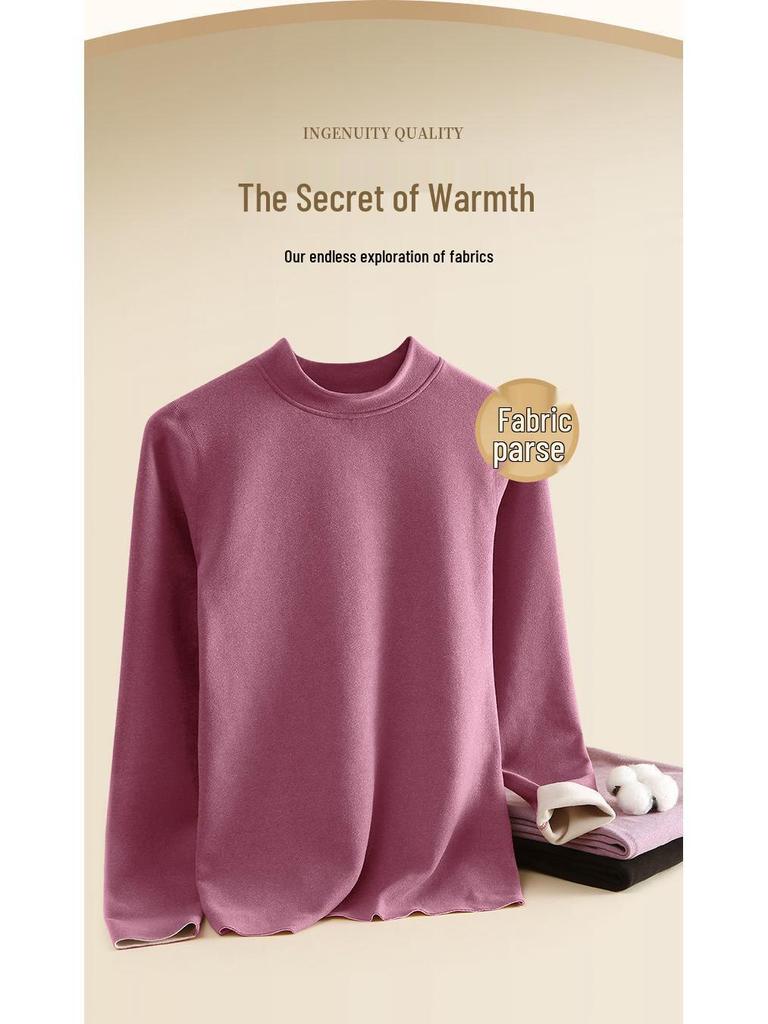 Women's Fleece-Lined Thermal Underwear Set - Semi-High Neck, Thick Base Layer for Autumn & Winter