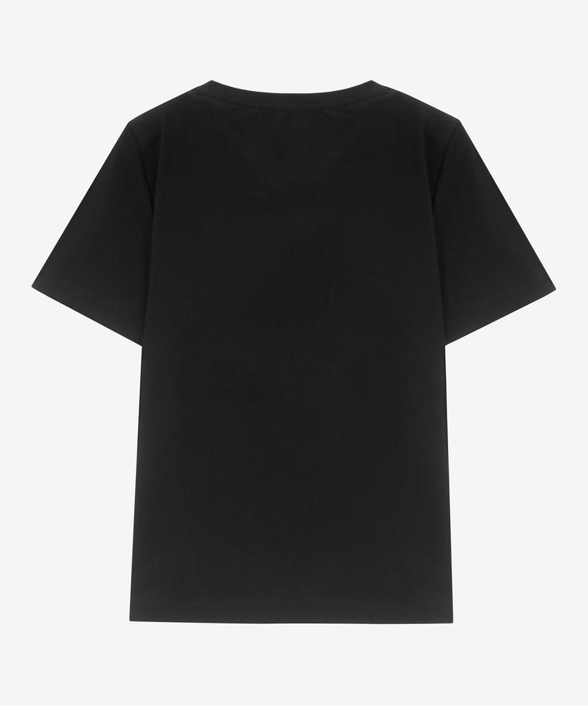 BASIC HOUSE Women'S V-Neck Stretch Slim Fit Short Sleeve T-Shirt Black Lats0204 (A Type)