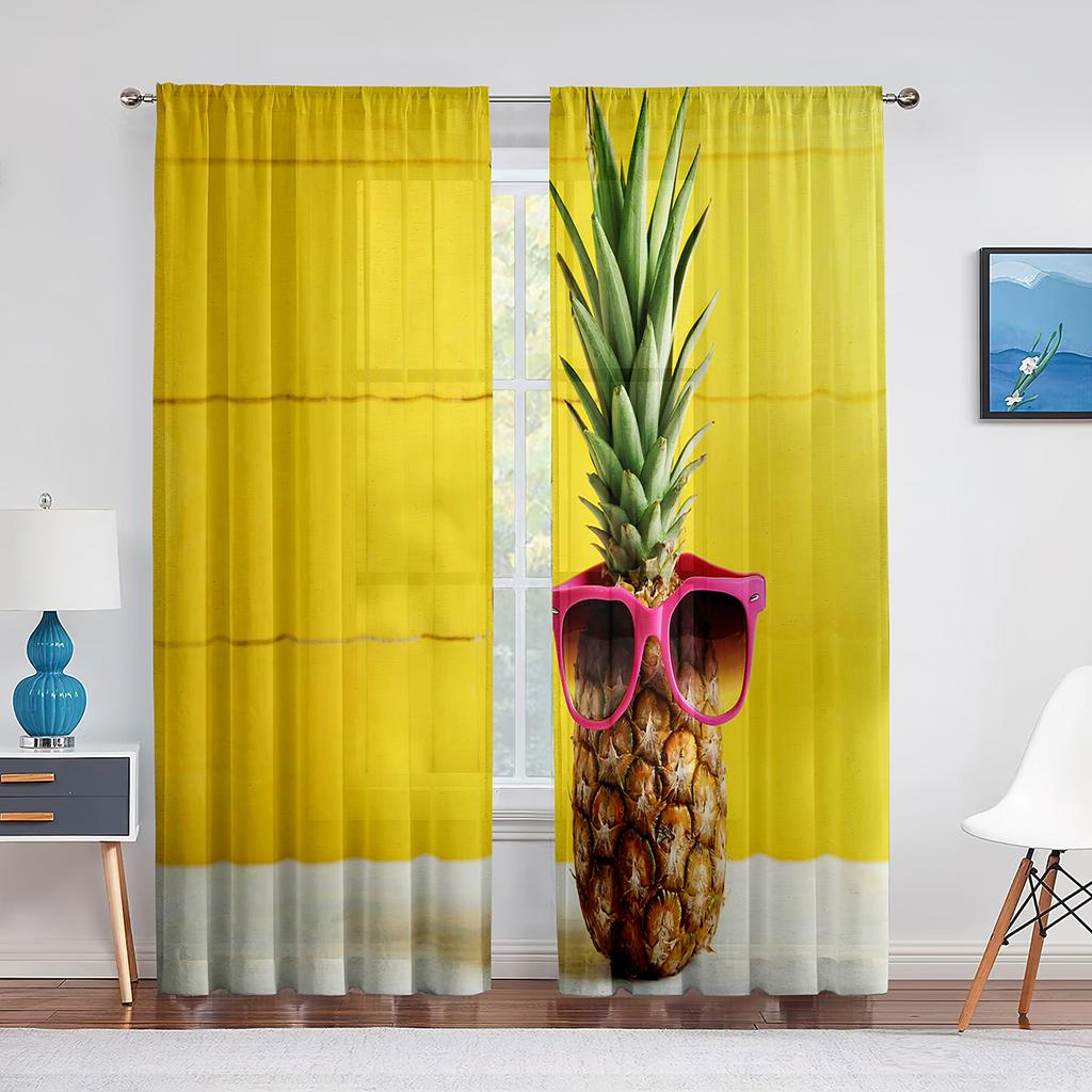 Sommer Ozean Strand Lustige Ananas Tragen Sonnenbrillen Transparente Vorhänge für Wohnzimmer Schlafzimmer Dekoration Fenster Voile Tüll Vorhang