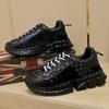 Crocodile Pattern Light Luxury Fashionable Men's Low Top Trendy Shoes, Height Increasing Thick Sole Rebound Casual Sports Shoes
