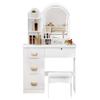 Schminktisch mit LED-beleuchtetem Spiegel, Frisiertisch mit 4 Schubladen und offenen Ablagen, Schlafzimmer-Schminktisch mit Hocker