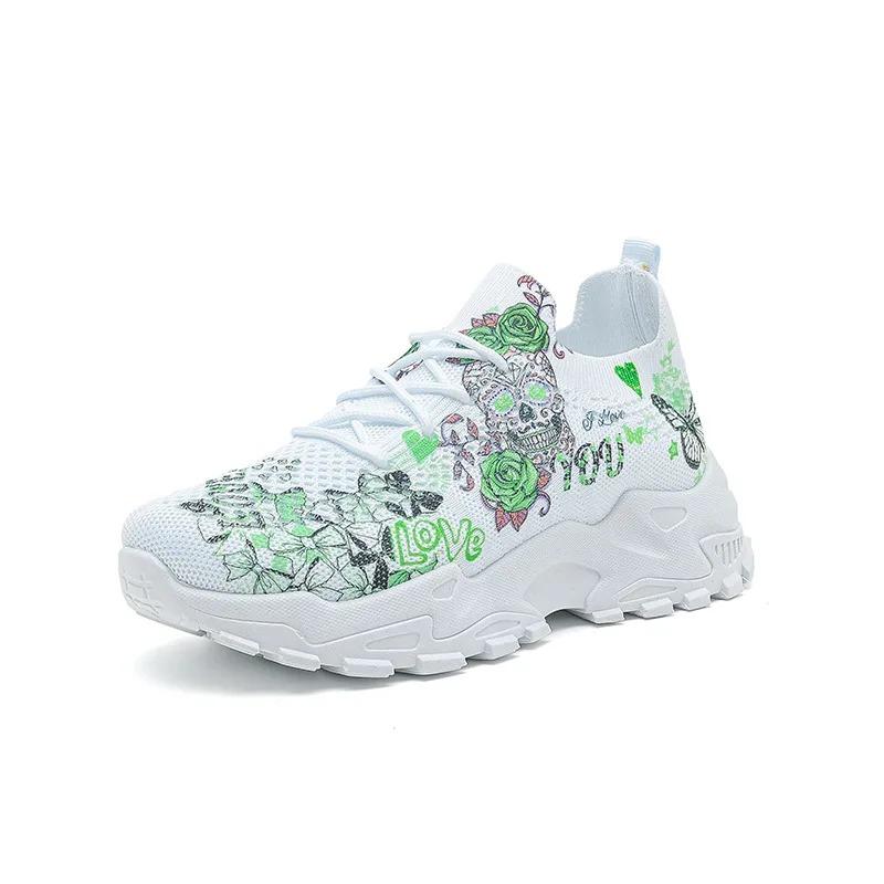 Dames fritidsvevd nettstoff blomsterknyttede sports komfortable og pustende løpesko