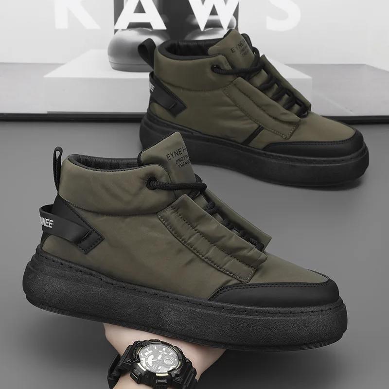 2025 Autumn/Winter New Casual Shoes Men's Fashion Down Cloth Casual Sports Shoes Warm and Anti Slip High Top Board Shoes