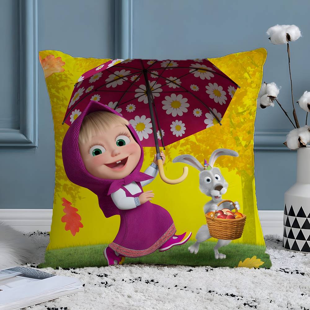 Cute Cartoon M-Masha And Bears-S Pillow Case Comfort Sofa Bed Silky Elegant Invisible Zipper Custom Decorative Cushion Cover