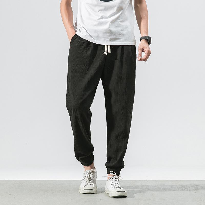 

Linen Men s Loose Nine-inch Tapered Casual Pants, Chinese-style Thin Cotton and Linen Pants for Men 5XL чорний