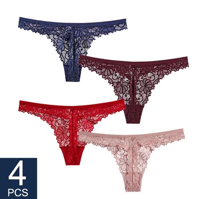 4 Kadın Bayanlar Çiçek Dantel Bikini Thongs Külot Külot İç Giyim M-XL