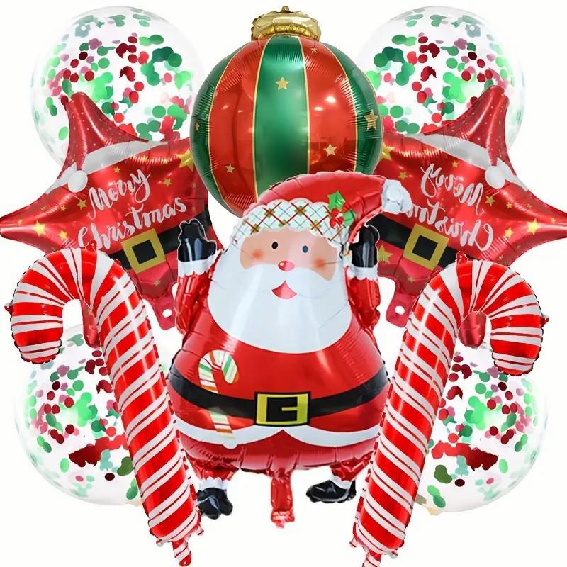 Christmas Decor Balloon Set: Santa, Star, and Candy Cane