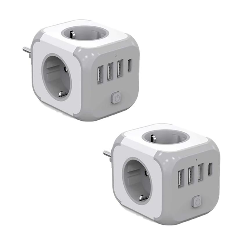 Wall Socket Extender with 3 AC Outlets 3 USB Ports And1 Type C 7-in-1 EU Plug Charger On/Off Switch for Home