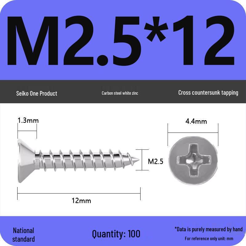 Iron Galvanized Phillips Flat Head Self-Tapping Screws - Countersunk M1 To M4
