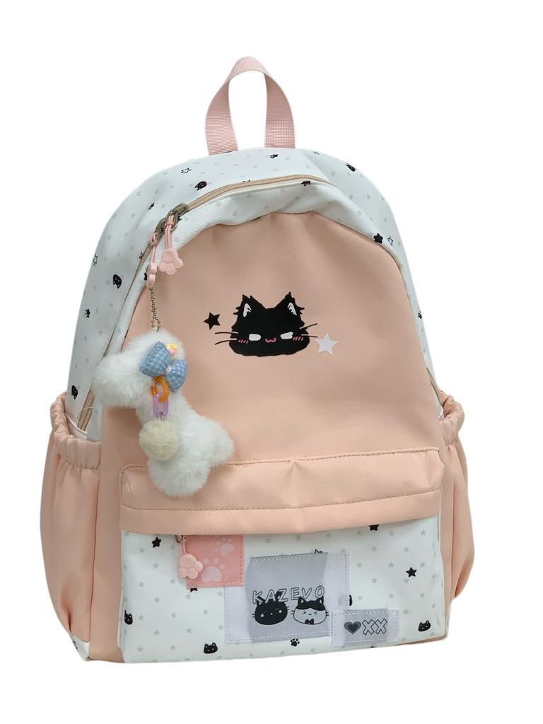 Schoolbag New Cat Backpack High Value Cartoon Casual Backpack Stylish and Simple Junior High School Large Capacity Commuting Schoolbag