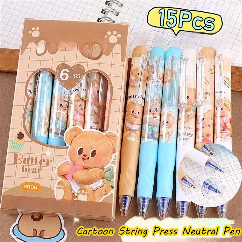 

15Pcs Kawaii Bear Neutral Pen Set Black Ink Quickly-Drying Cute Aesthetic Stationery Student School Office Supplies 15Pcs