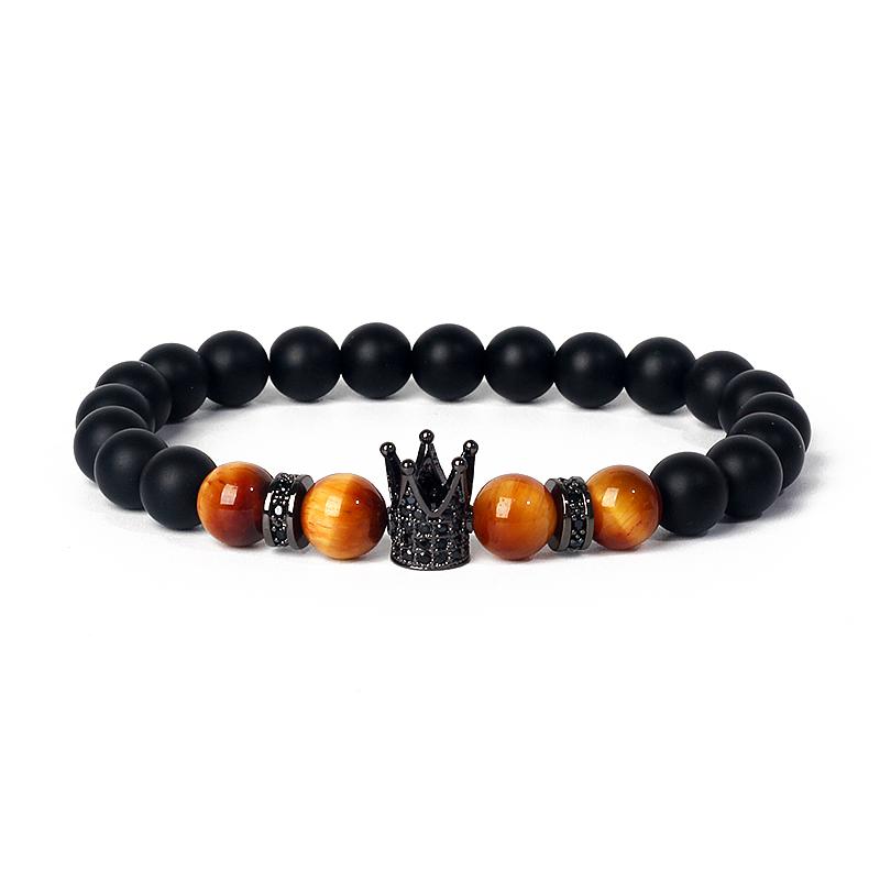 Fashion Crown Skull Punk Bracelets Men Wolf Head Zircon Tiger Eye Bracelets for Women Energy Nature Stone Soul Jewelry Pulsera