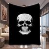 1pc Simple White Skull Black Background Print Flannel Blanket, Portable and Skin-friendly, Suitable for Blankets, Kid Bed Covers