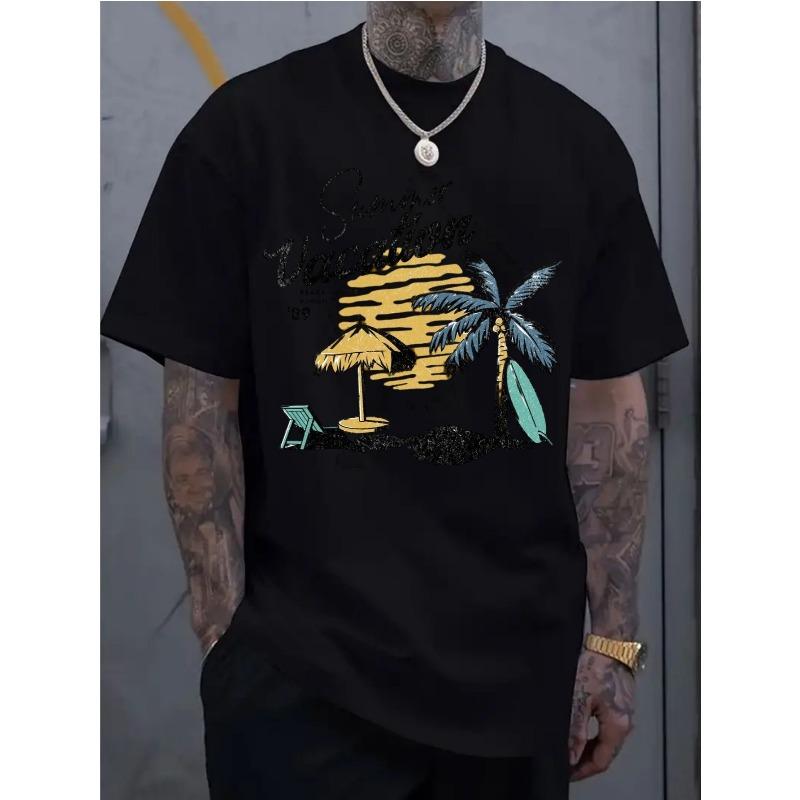 European Sizes Men's Casual Sportswear Short-sleeved Shirt, Trendy 2D Printed Pattern, Stretchy and Comfortable, Suitable for Sports, Travel