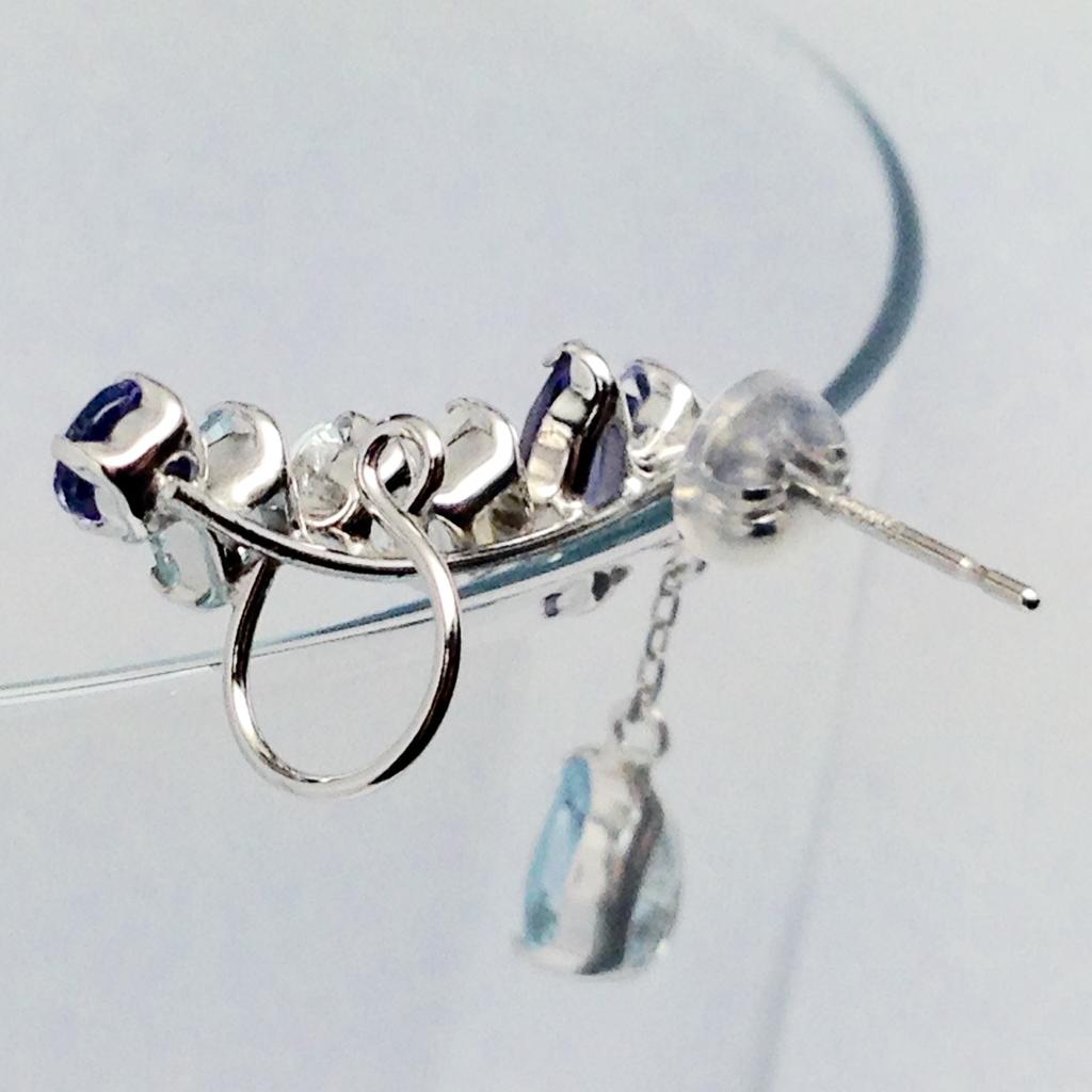 Candy Single Line Blue 10K White Earring, Teardrop, Swing, Multicolor, Gold, bc-nrsr-wg