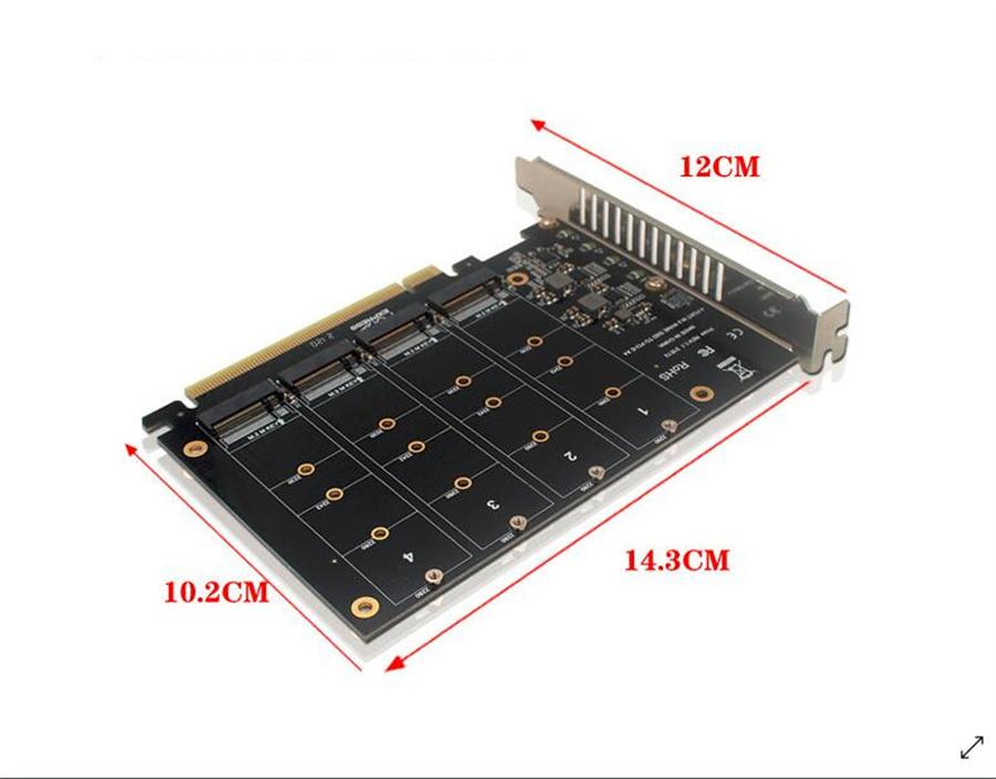 Adaptor Card With Installation Hardwares PCIe x 16 Adaptor For Quad M.2 NVMe SSD