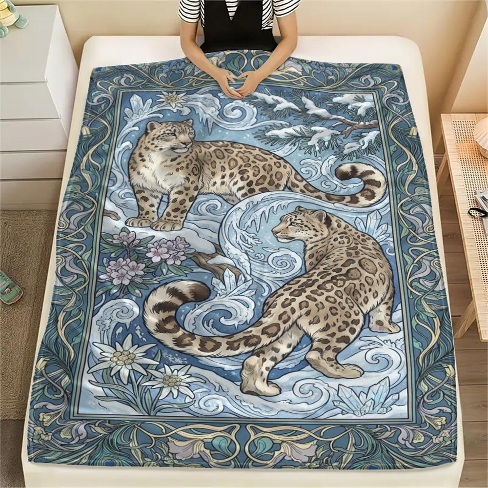 Snow Leopard Animal Print Flannel Blanket, High quality Comfortable for All Seasons, Home Decor, Warmth and Comfort, Perfect for Christmas Gifts110