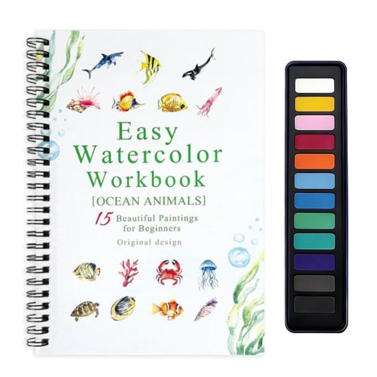 Watercolor Painting Workbook Kids Adults Beginners Watercolor Coloring Book 15 Paintings Botanical Plants Animal Painting Book