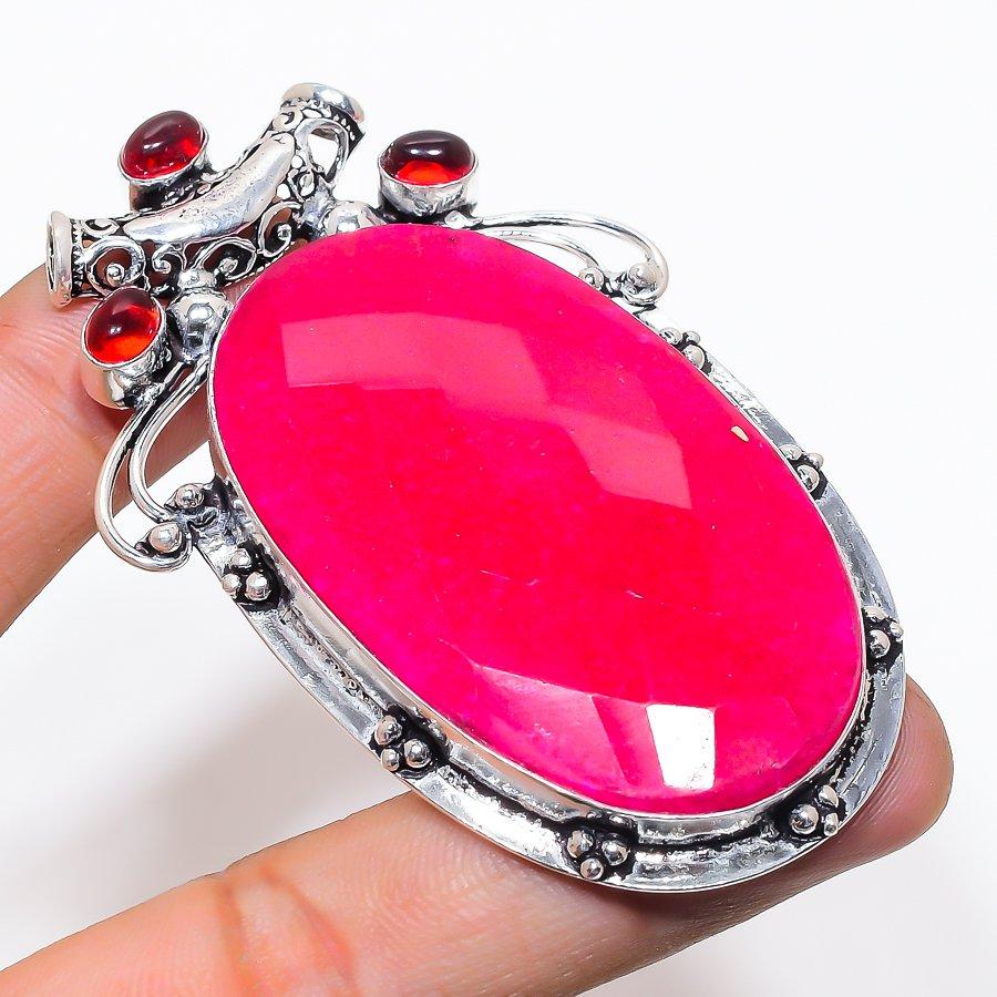 Kashmir Red Ruby(Simulated), Garnet 925 Sterling Silver Jewelry Pendant 3.03 AP-14261