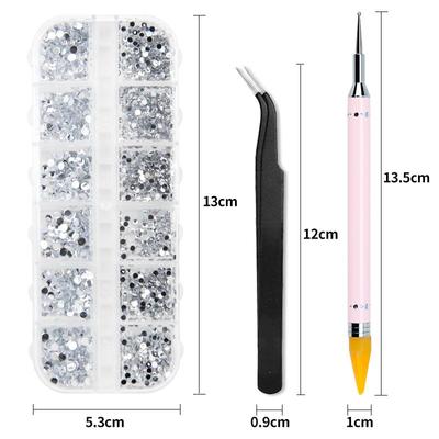12Gird Box Neue Multi-Größe Nagel Strass 3D Kristall AB Glas DIY Nail art Dekorationen Set diamant edelstein 3D glitter Nagel Schönheit