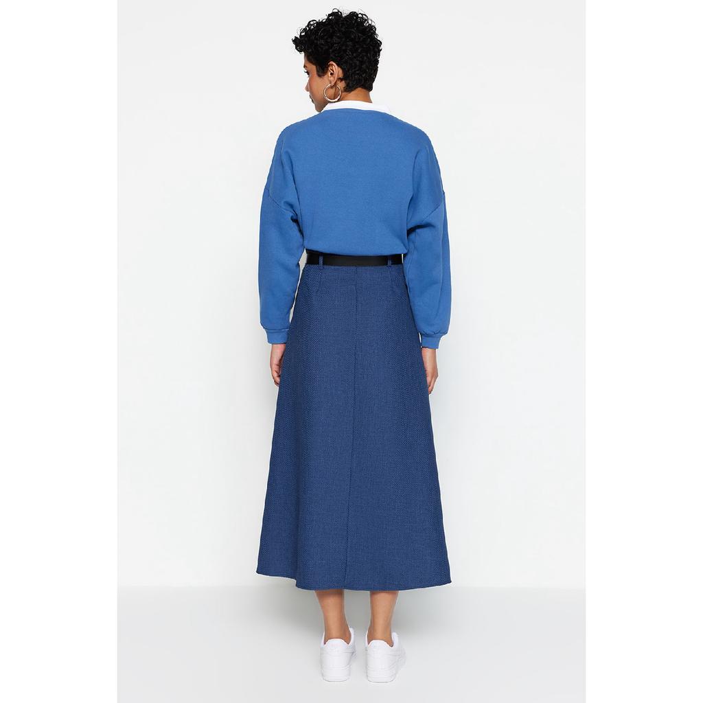 Indigofarbener, gewebter Rock mit Taillengürtel Tctaw23ee00014