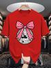 Unisex Cotton Tee Disco Ball Bow Trendy Graphic Print Loose Breathable Summer Crew Neck Casual Street T Shirt Unisex Daily Wear