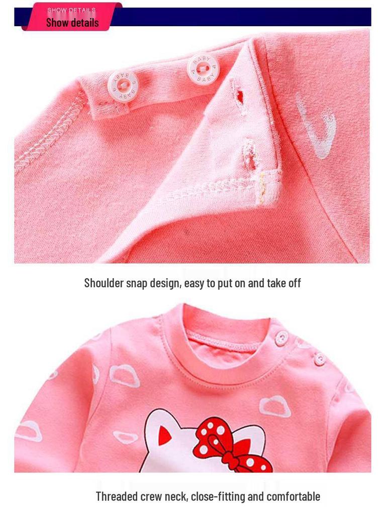 Children's Pure Cotton Base Layer Set - Baby & Girls' School Uniform Style, Autumn & Spring Wear