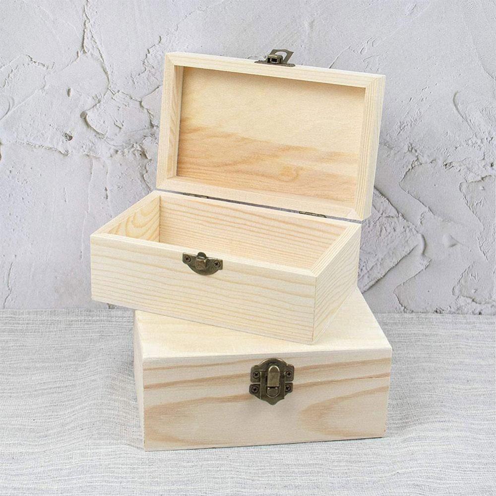 Vintage Gift Packaging Boxes Flip Lid Pine Treasure Chest Storage Rectangular Wooden Box