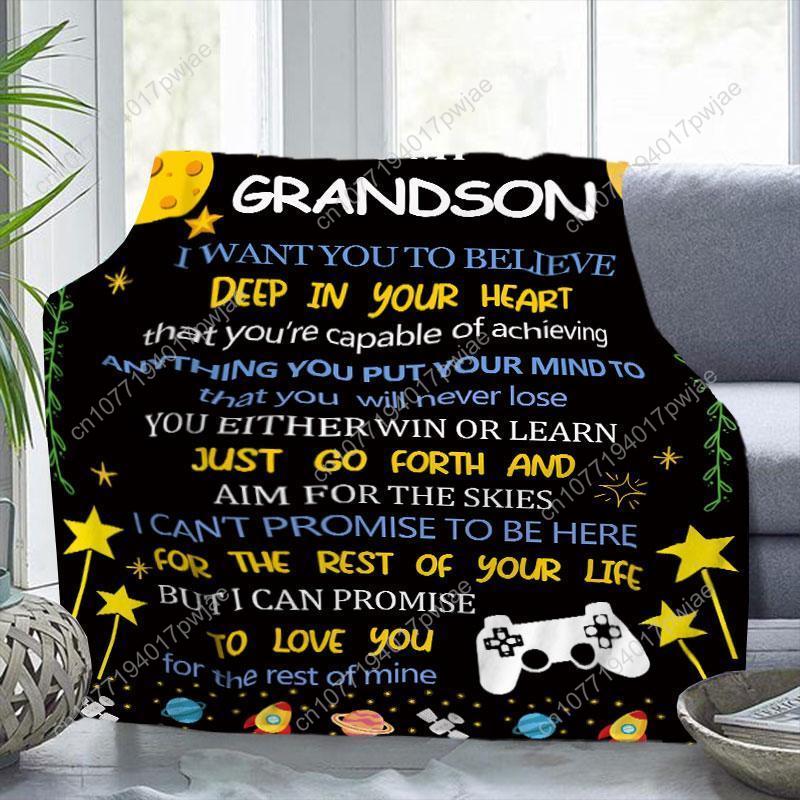 Letter & Star Print Blanket To My Grandson GiftBlanket Soft Throw Blanket Cool BedroomAccessorie Home Essentials Custom Blankets