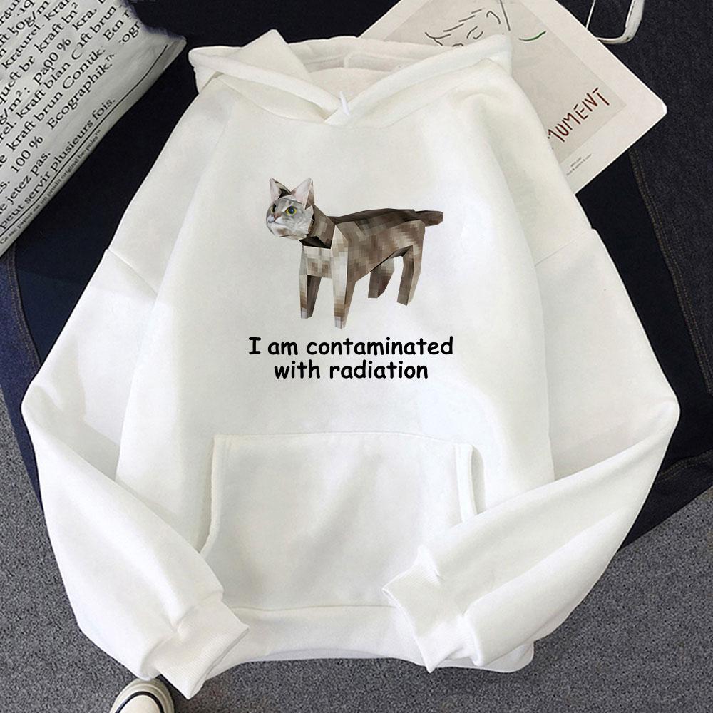 I'm Contaminated with Radiation Meme CAT Hoodies Cartoon Funny Graphic Printing Sweatshirts with Pocket Winter Men Unisex Hoodie