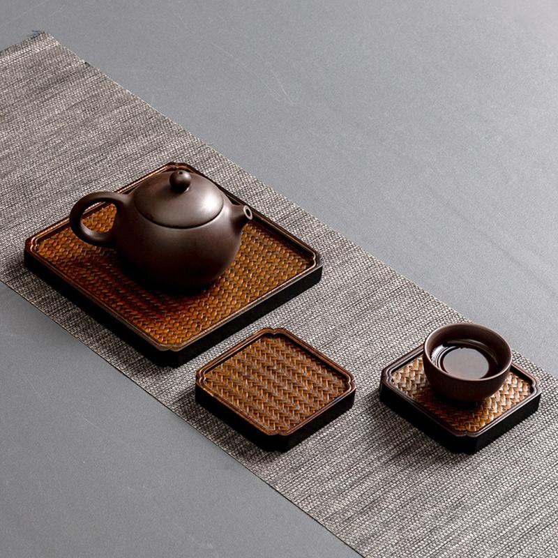 1ks Bambusové tkaní Japonský čajový podnos Ratanové tkaní Servírovací Šálek na čaj Domácí dekorace Kancelář Venkovní Čajová souprava Příslušenství