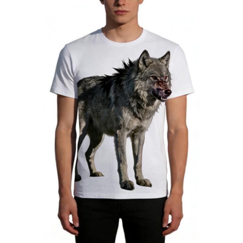 Men's Premium Cotton T-Shirt with Unique Wolf Print - Fashionable Casual Graphic Shirt for Modern Outfits