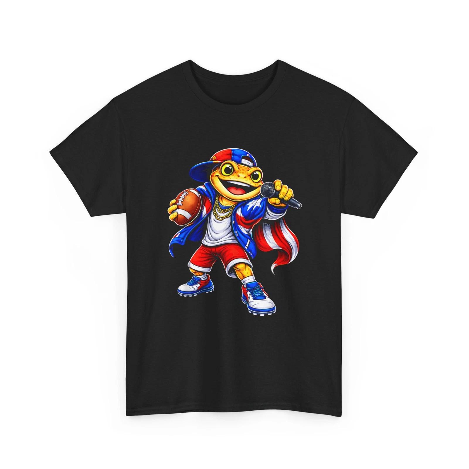 Puerto Rico Flag Frog Shirt, Music Coqui Frog Funny Football T-Shirt S