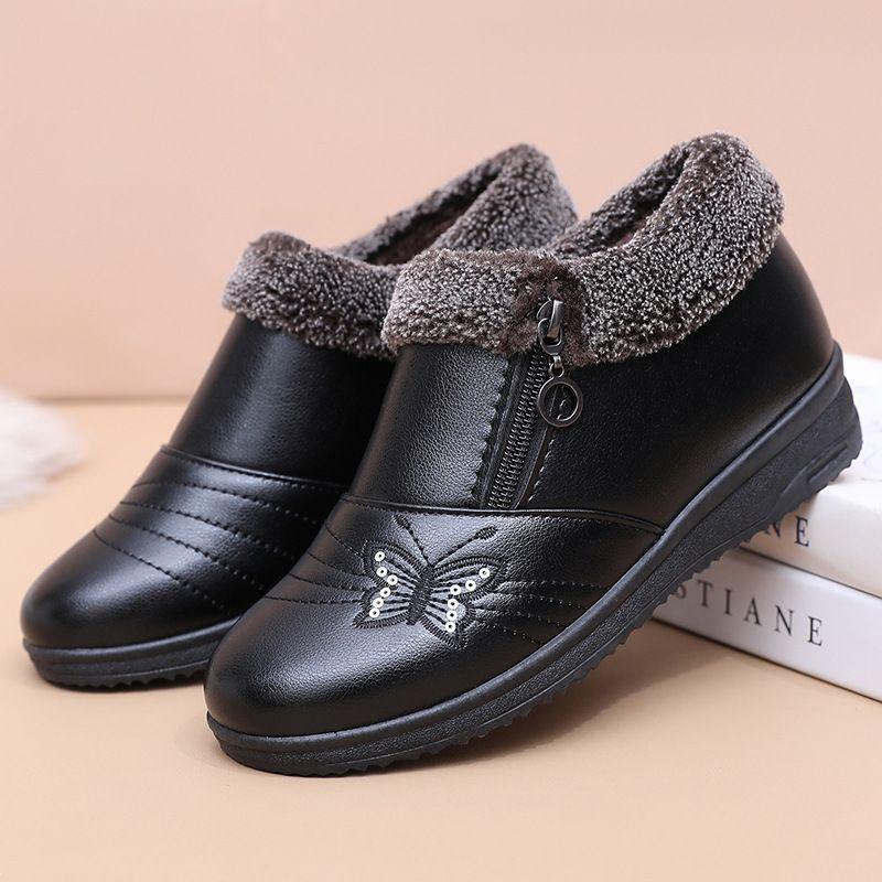 Winter Non-Slip Velvet Flat Boots for Middle-Aged & Elderly Women - Warm, Waterproof, Low-Top Grandma Shoes