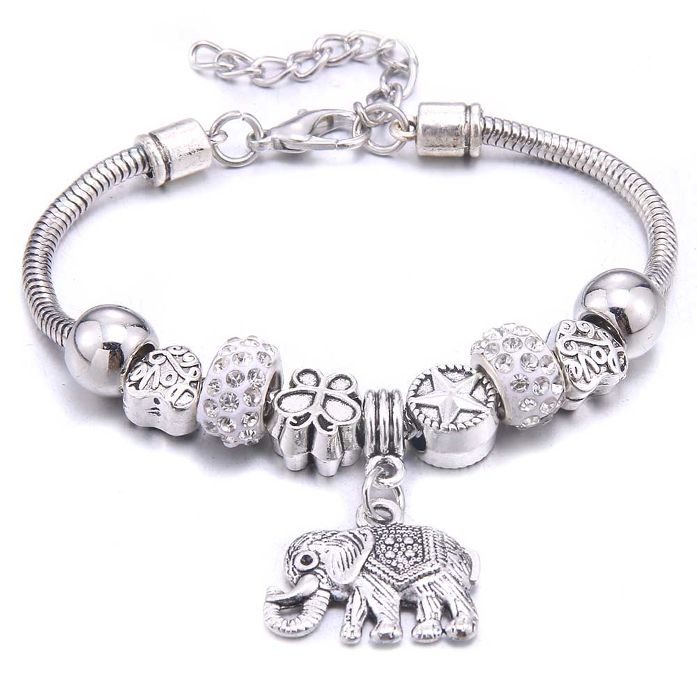New Charm Bracelet & Bangles Jewelry White Butterfly Crown Beads Bracelets Brands Bracelets Fit Women Girl Friendship Gift