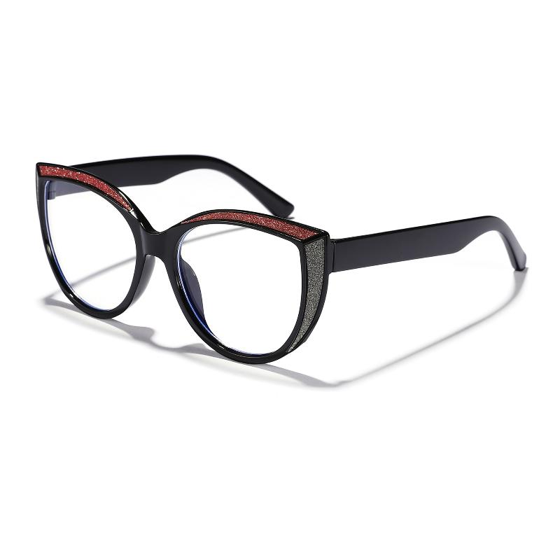 Women's Stylish Cat Eye Sunglasses with Glitter Black Frame Brown Lens for Chic Outings