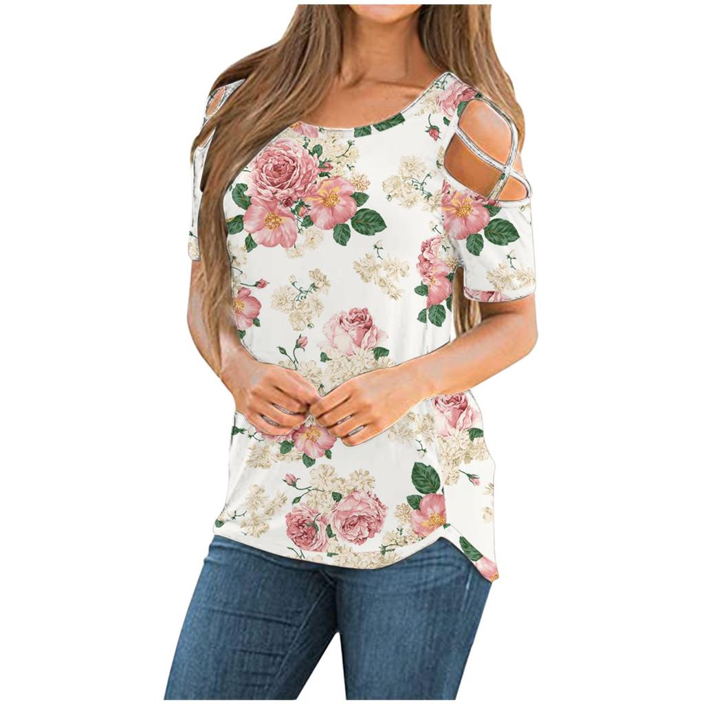 Women Casual Printing Shirts Short Sleeve Loose Tee Tops Tunic Blouse Tops