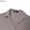 ZANZEA Womens 3/4 Sleeve Plaid Shirt Casual Button Down Lapel Neck Blouse