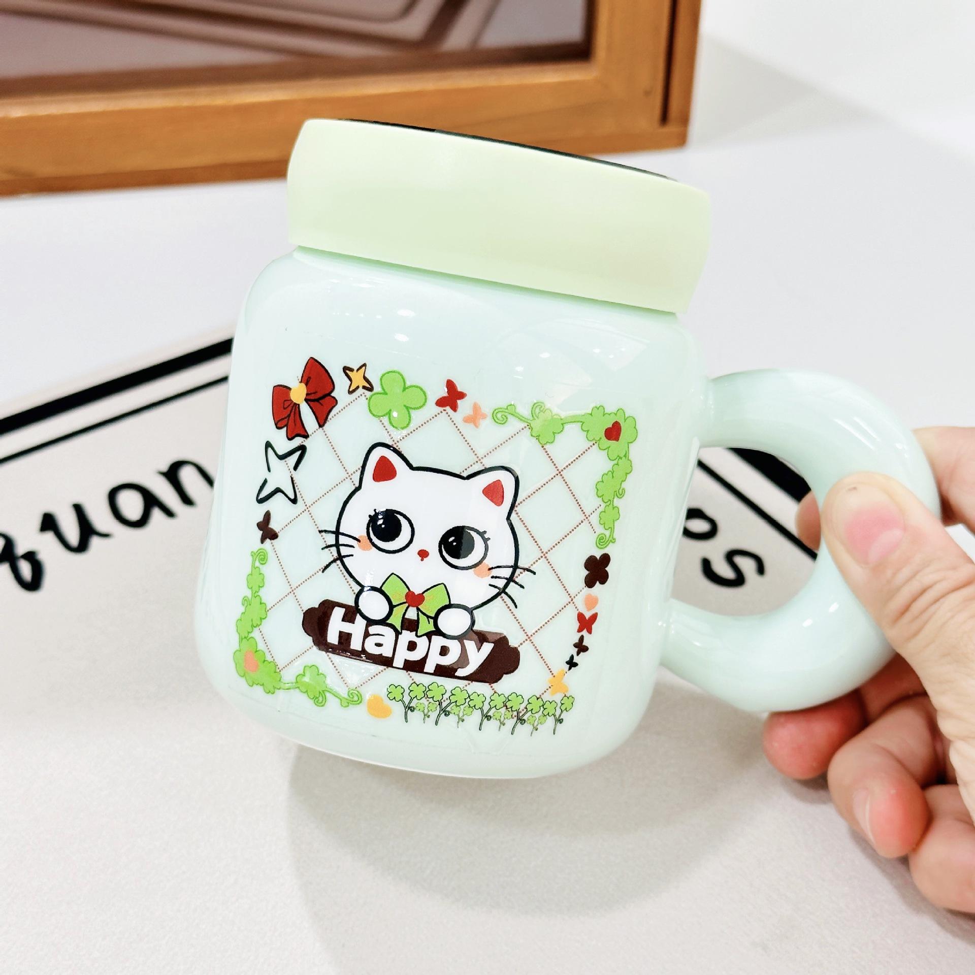 

Kitten Adorable Anime Ceramic Cup Girls High Temperature Resistance Small Present Cup Big Cap Water Drinking Cup Souvenir Gift Q13796QQ-400ML