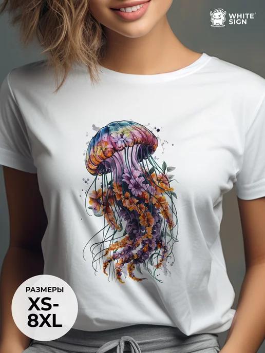 Oversized summer T-shirt with Jellyfish Flower print S