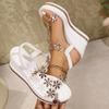 Fashion Flower Decor Wedges Sandals for Women Plus Size Shiny Crystal Chunky Platform Slippers Woman Thick Sole Comfort Non Slip Sandals