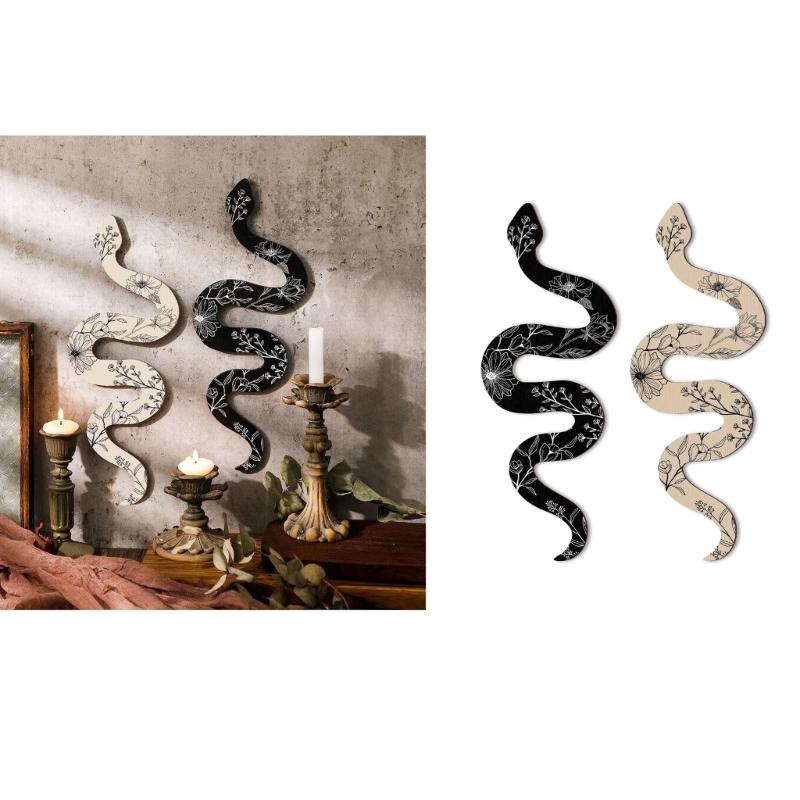 Set of 2 Wood Snake Earthy Room Wall Decoration Witchy Desk Ornaments Frame Wall Hanging for Apartment Bedroom Home