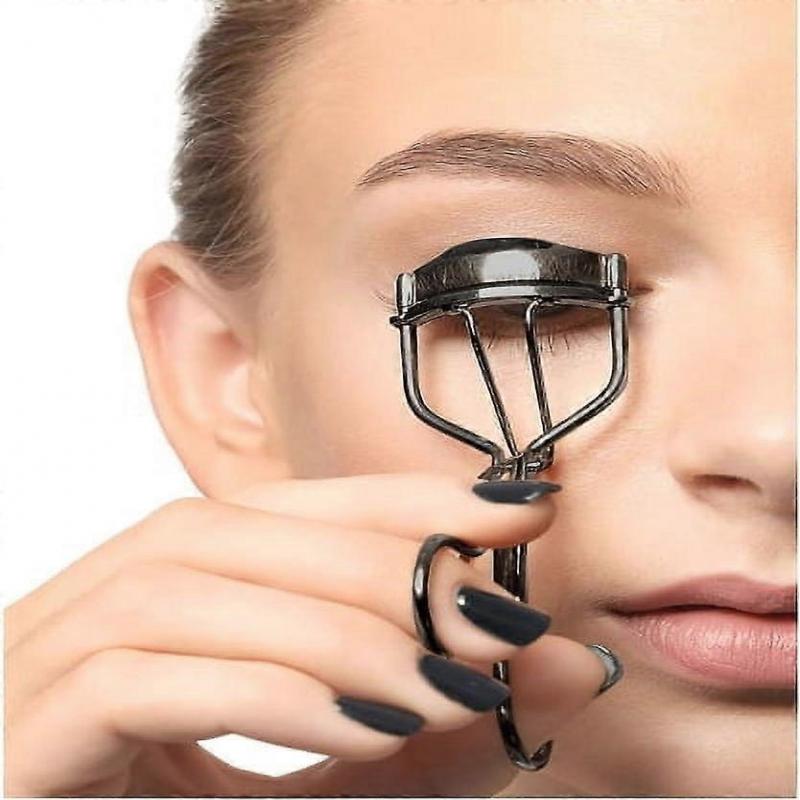 Metal Eyelash Curler With Eyelash Separating Comb Tool And 6 Replacement Refill Pads (Black)