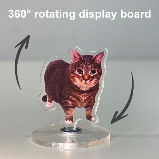 jijijing 2D Flat Rotating Acrylic Cat Sign for Car Dashboard, Desk Decor, Cute Print Tabletop Centerpiece with Base Home Office, Interior Gift Lovers