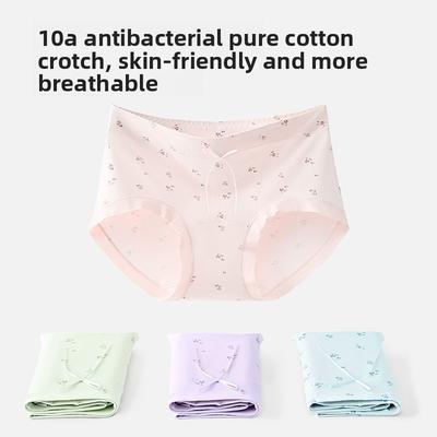 Women's Pure Cotton Floral Non Scar Hip Extended Crotch 10A Anti Bacterial Waist Triangle Briefs