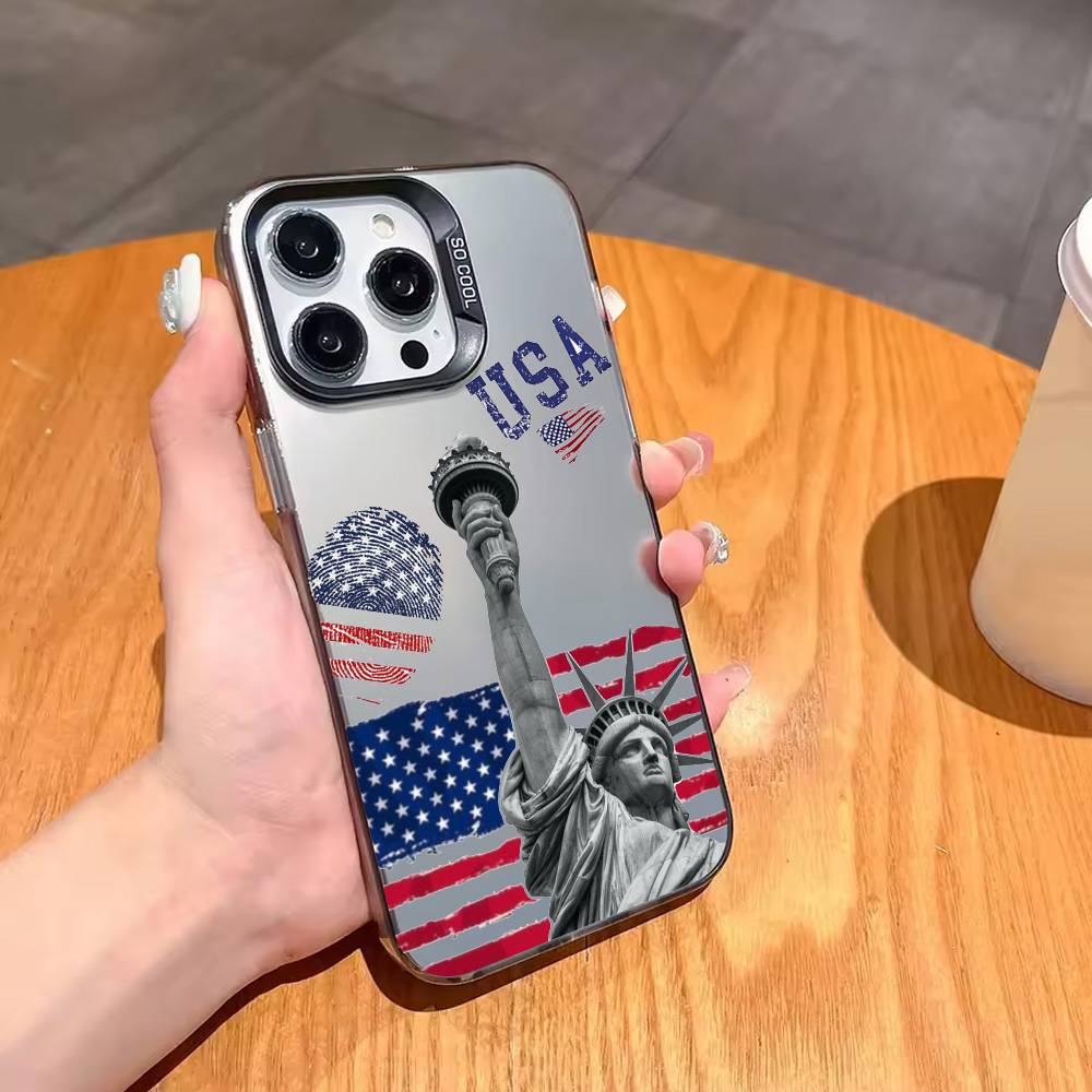 A-American F-Flag Phone Case For iPhone17,16,15,14,13,12,11 Plus,Pro Max Candy Silver Plated Inside Cover
