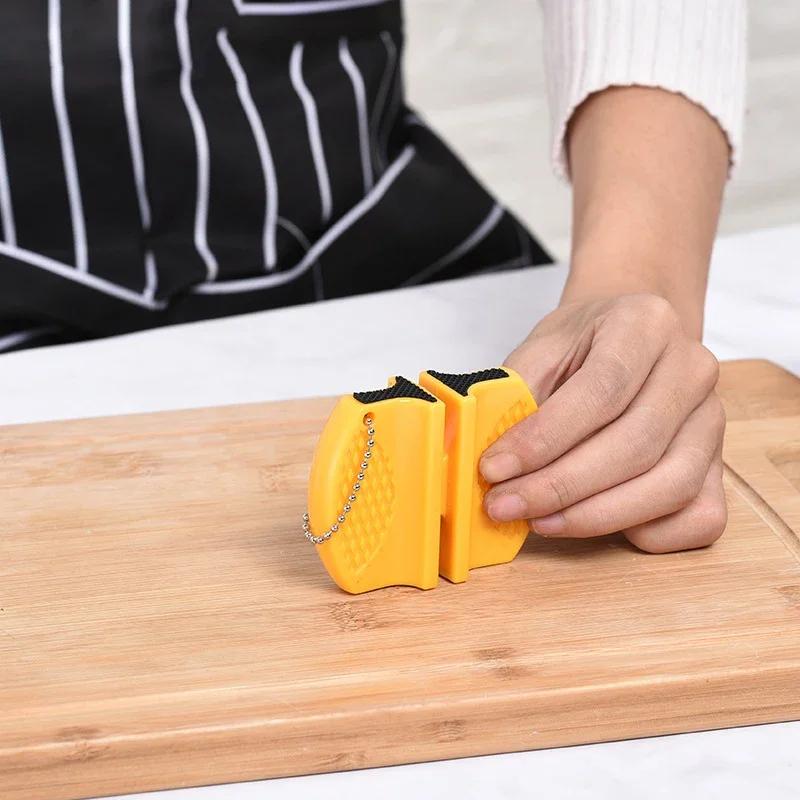 1/2Pcs Mini Knife Sharpener Portable Two-Stage Ceramic Rod Whetstone Tungsten Steel Sharpener With Chain Camping Kitchen Tools