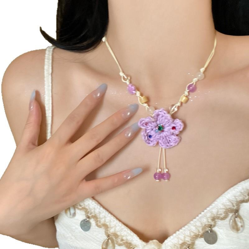 Shallow Summer Island Women's Dopamine Flower Necklace - 2026 Seaside Vacation Beaded Collarbone Chain.