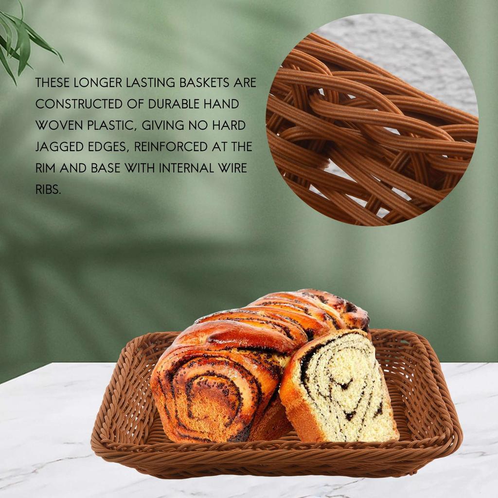 A84E-2 Pcs Rectangular Basket For Table Or Counter Display For Bread,Fruits And Vegetables Wicker Baskets For Markets,Bakery