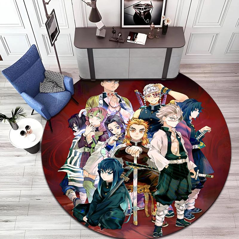 Classic Japanese-style Cartoon Demon Slayer Round Rug, Home Soft Decorative Anti-slip Yoga Mat and Chair Mat, Outdoor Floor Mat Carpet K33